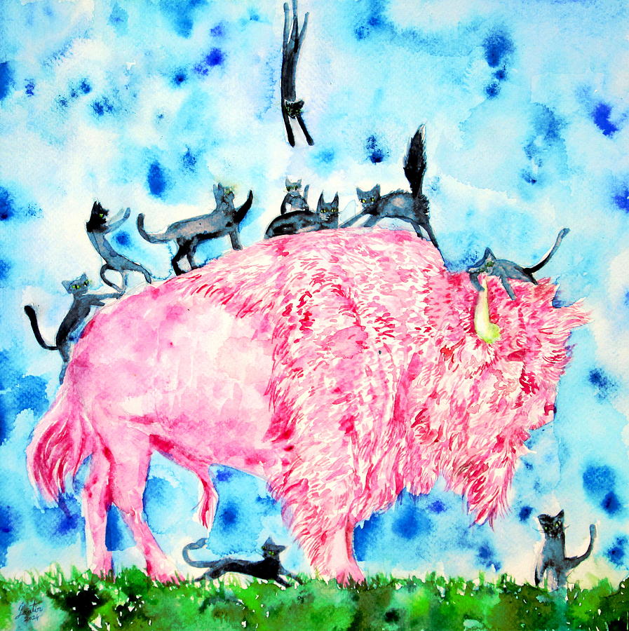 PINK BISON and BLACK CATS Painting by Fabrizio Cassetta