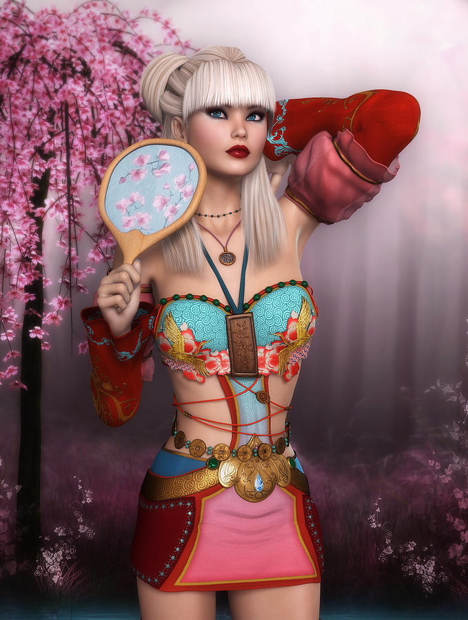 Blonde Girl Digital Art - Pink Blossom by Raina Hopkins