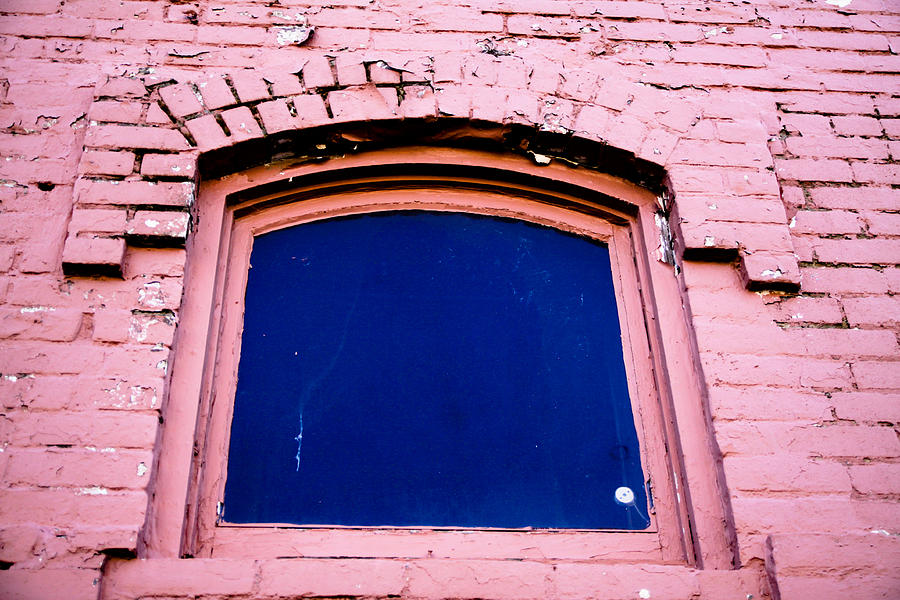 Vintage Photograph - Pink Brick Blue Window by Audreen Gieger