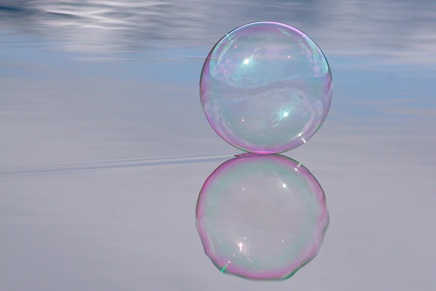 Bubble Photograph - Pink Bubble On Grey by Cathie Douglas