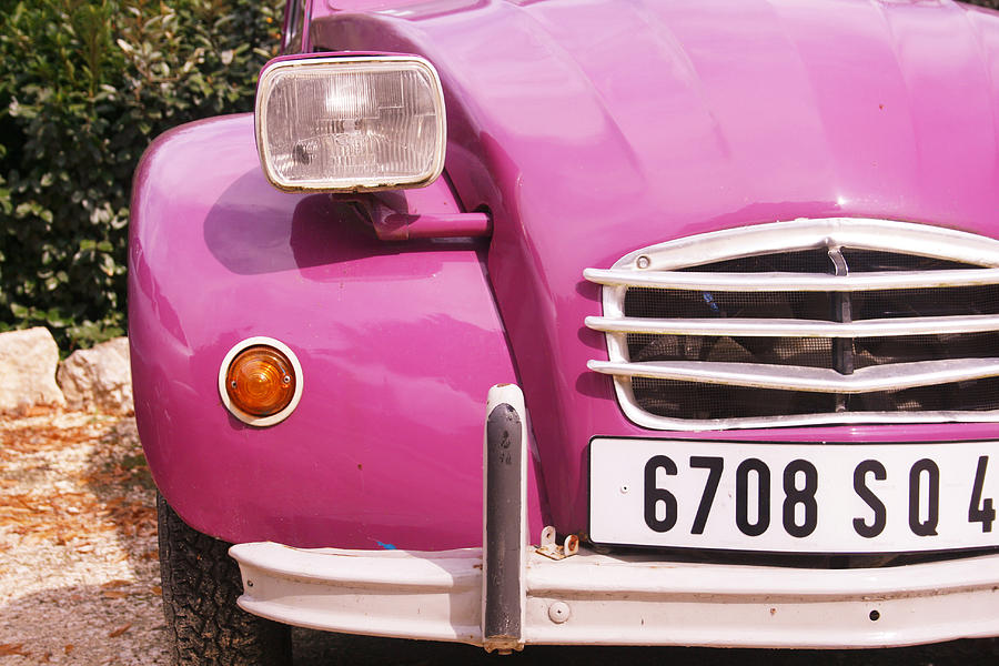 Vintage Photograph - Pink Citroen 2CV in France by Georgia Clare