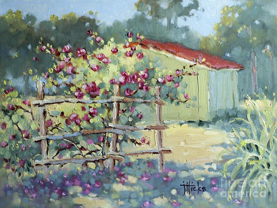 Pink Climbers in Texas Painting by Joyce Hicks