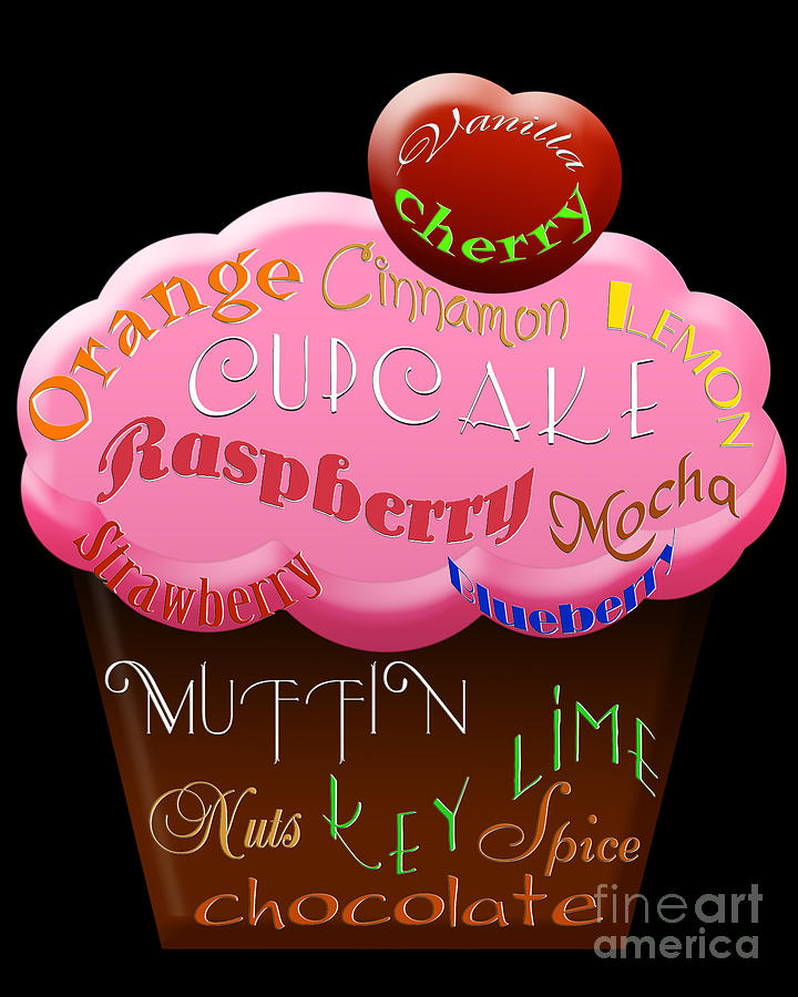 Pink Cupcake Typography Digital Art by Andee Design