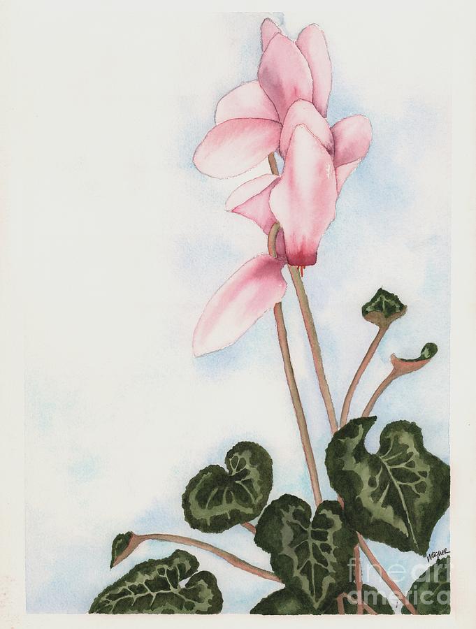 Watercolor Painting - Pink Cyclamen by Hilda Wagner Watercolor Painting - Pink Cyclamen by Hilda Wagner