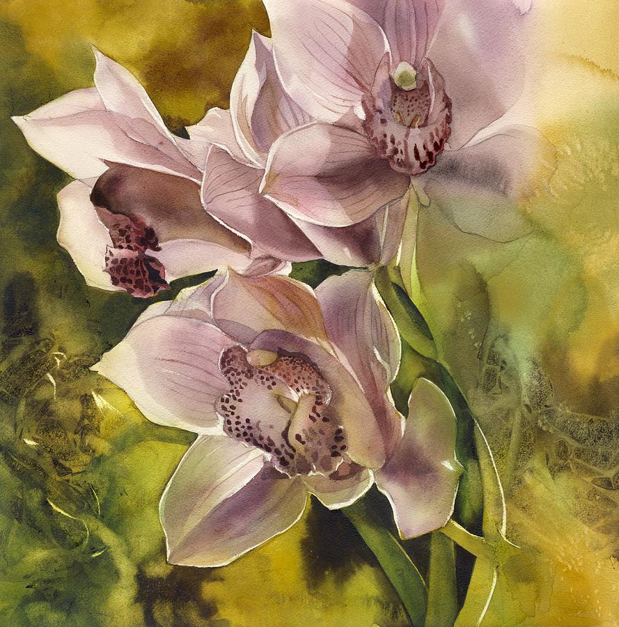 Pink Cymbidium Orchid Painting by Alfred Ng