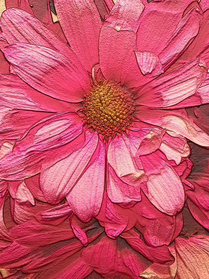 Abstract Painting - Pink Daisy Impression by Erica  Darknell 