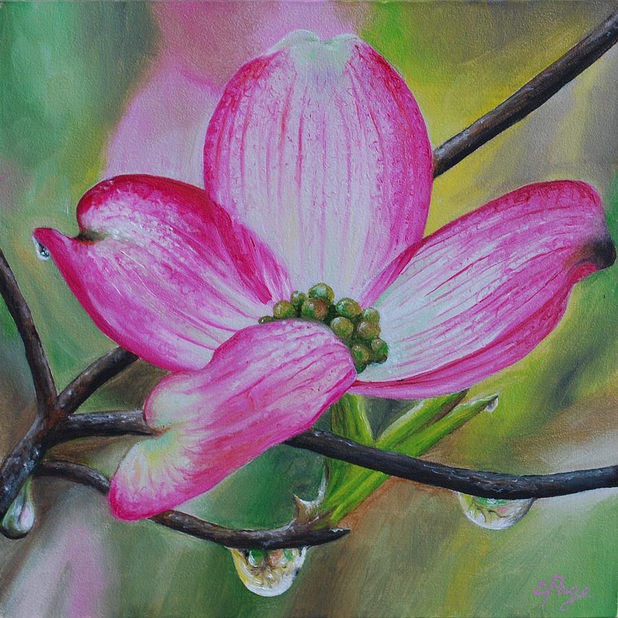 Pink Dogwood Blossom Painting by Emily Page