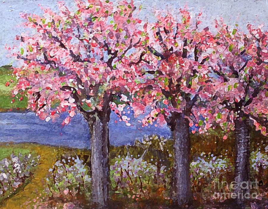 Pink Dogwood Trees Along the Charles Painting by Rita Brown