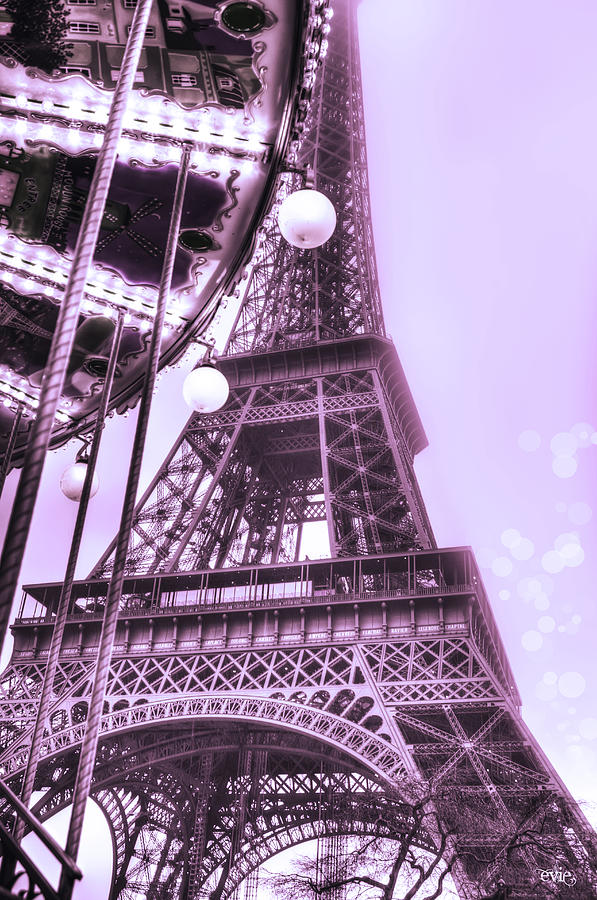 Pink Eiffel with Carousel Paris France Photograph by Evie Carrier