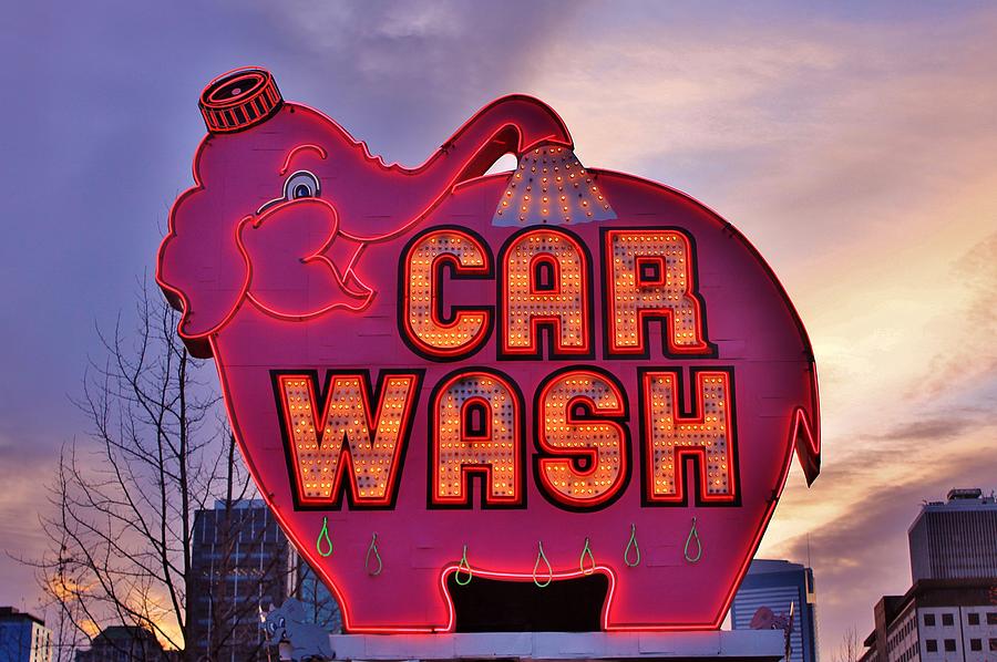 Seattle Photograph - Pink Elephant Car Wash by Benjamin Yeager