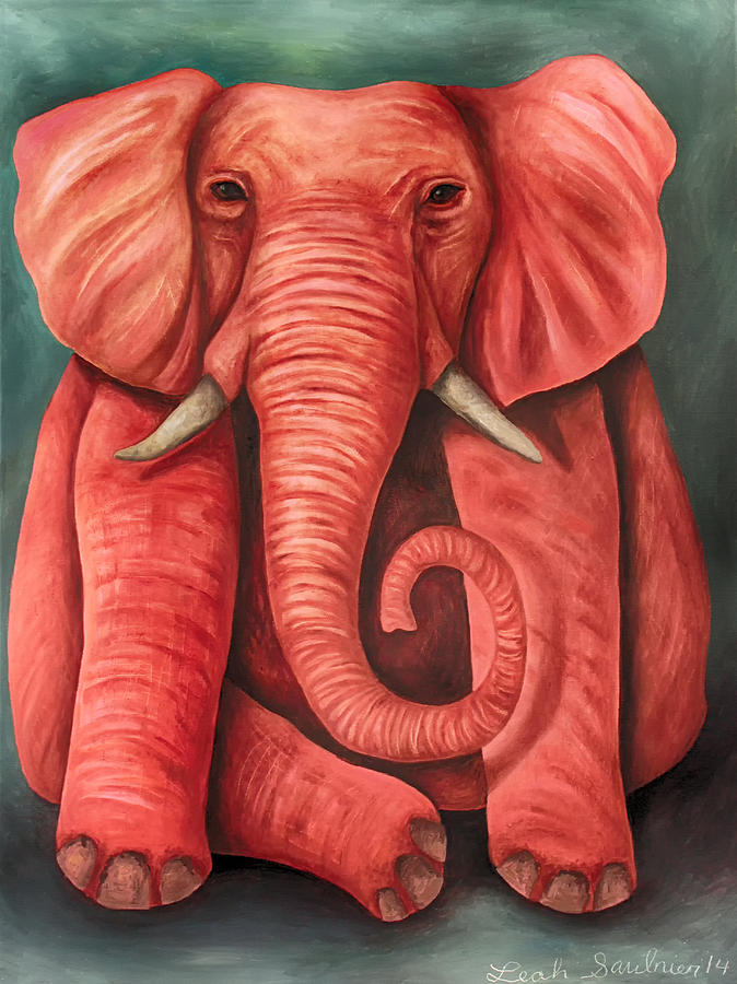 Elephant Painting - Pink Elephant edit 3 by Leah Saulnier The Painting Maniac