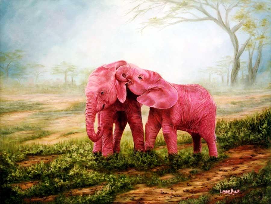 Pink Elephants Painting - Pink Elephants by Laura Curtin
