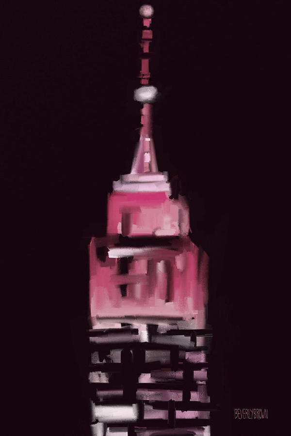 Pink Empire State Building New York at Night Painting by Beverly Brown