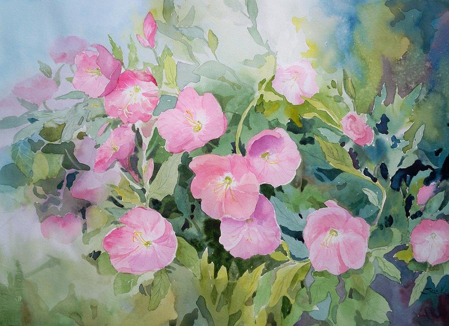 Pink Evening Primrose Painting by Sue Kemp