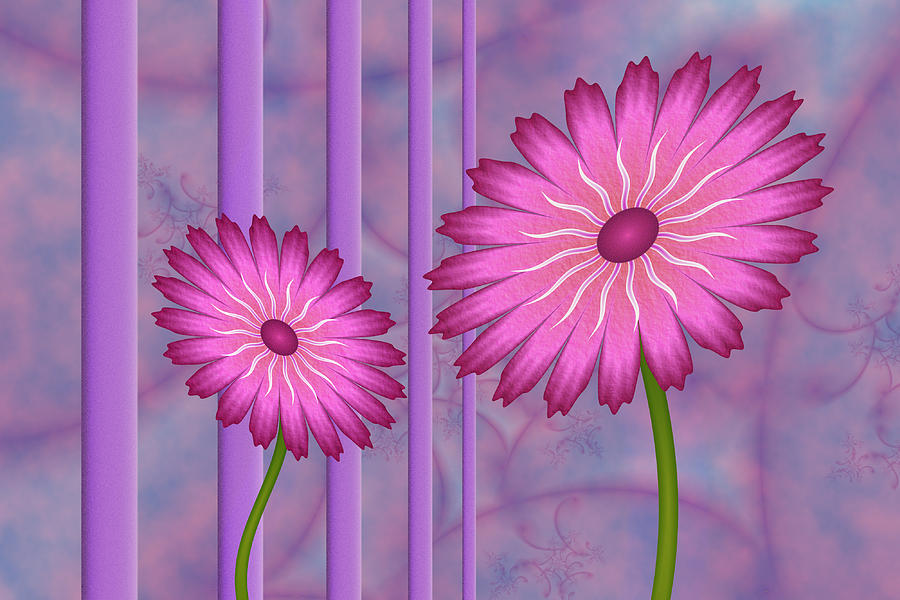 Pink Fantasy Flowers on Purple Background Digital Art by Gabiw Art