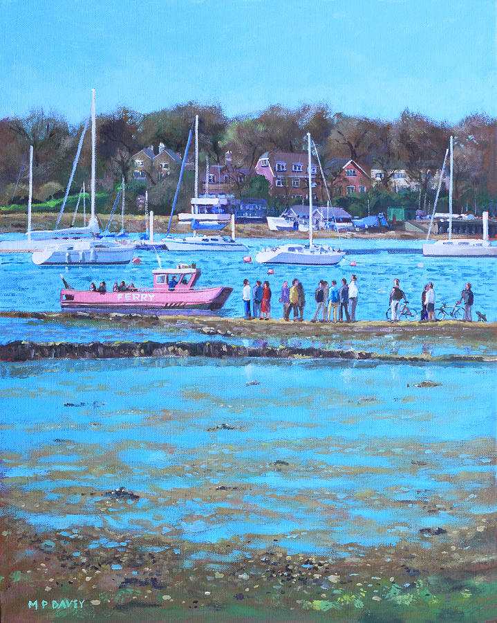 Boat Painting - Pink Ferry on the River Hamble by Martin Davey