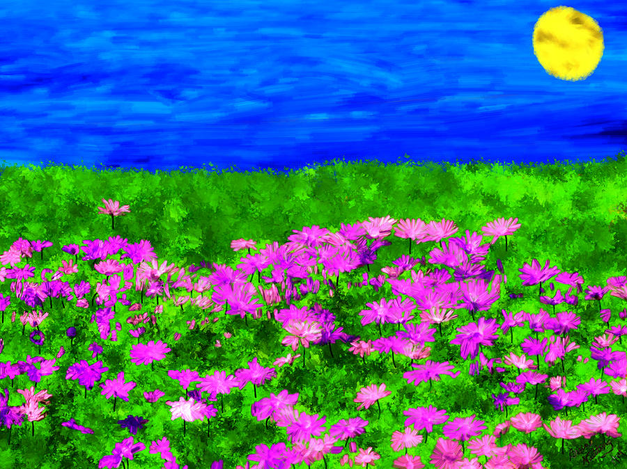 Pink Field Of Flowers Painting