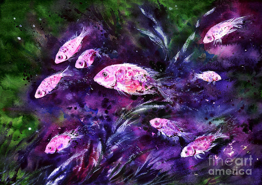 Pink Fish Painting by Zaira Dzhaubaeva