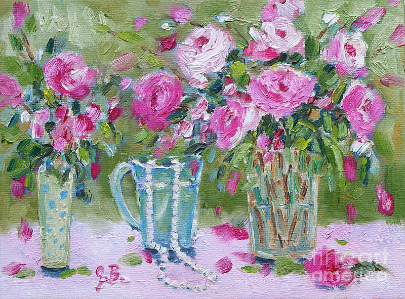 Pink Floral with Polka Dots Painting by Jennifer Beaudet