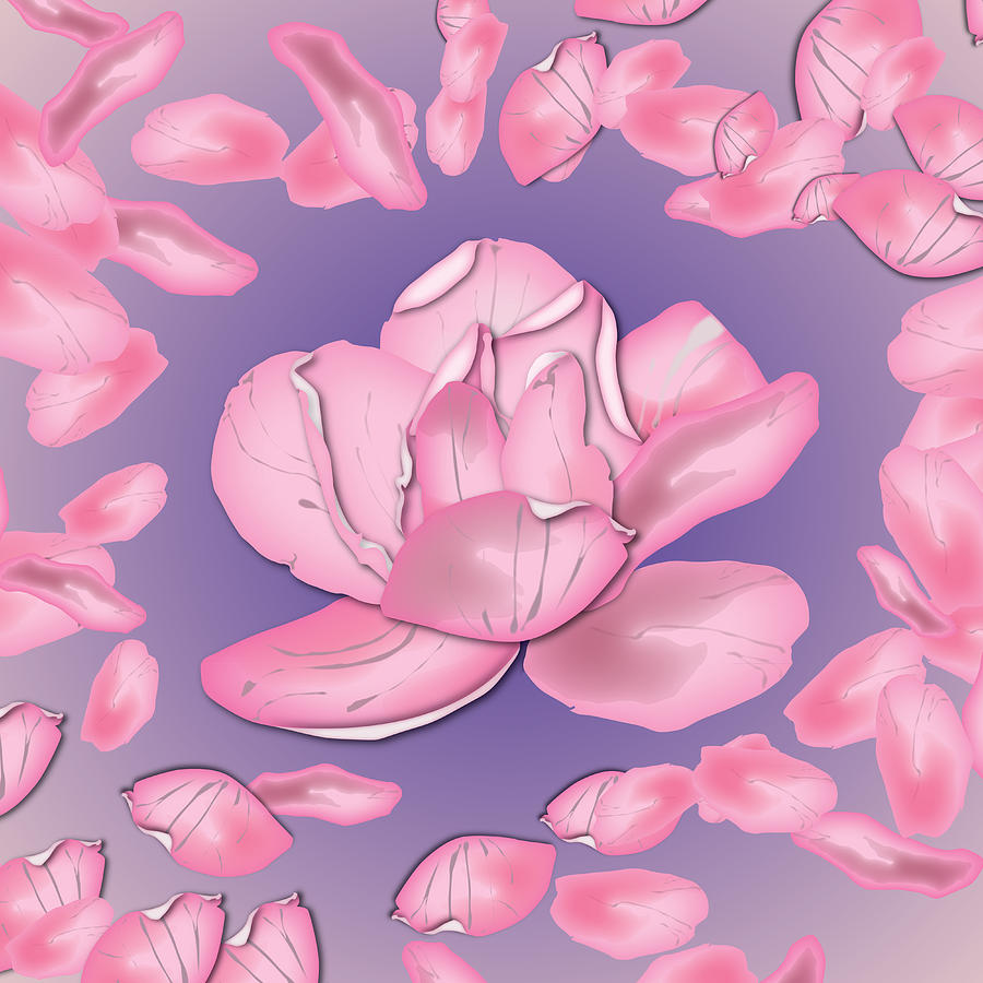Pink Flower And Scattered Pink Petals Digital Art by Ym Chin