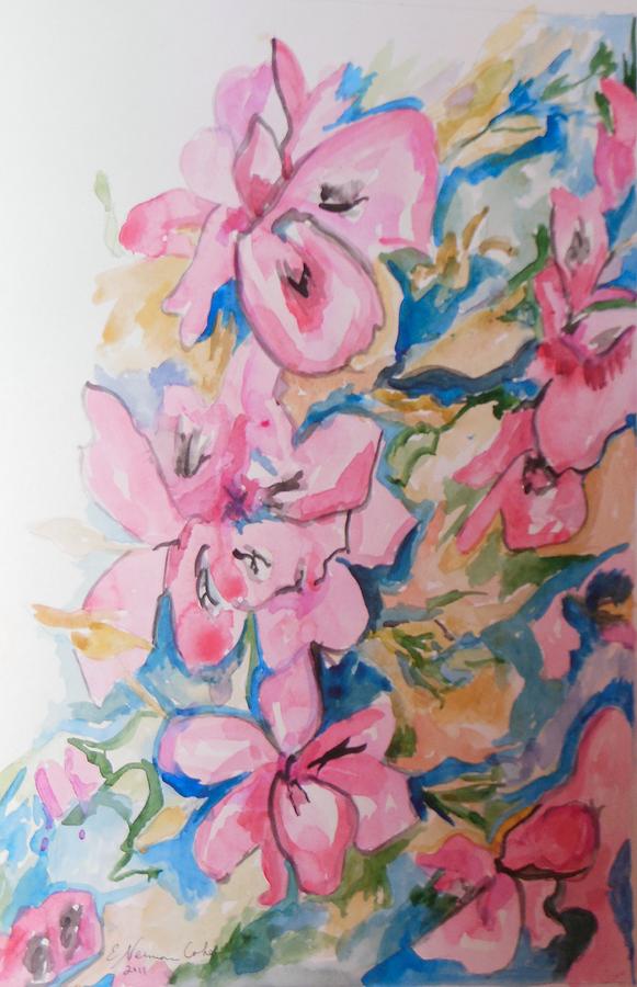 Pink Flowers Painting by Esther Newman-Cohen