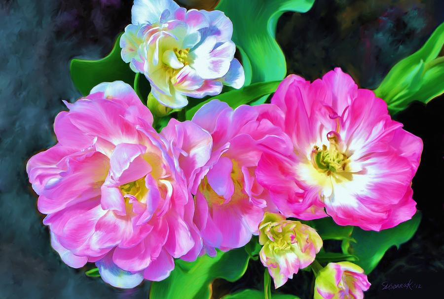 Pink Flowers In Nature Painting by Susanna Katherine