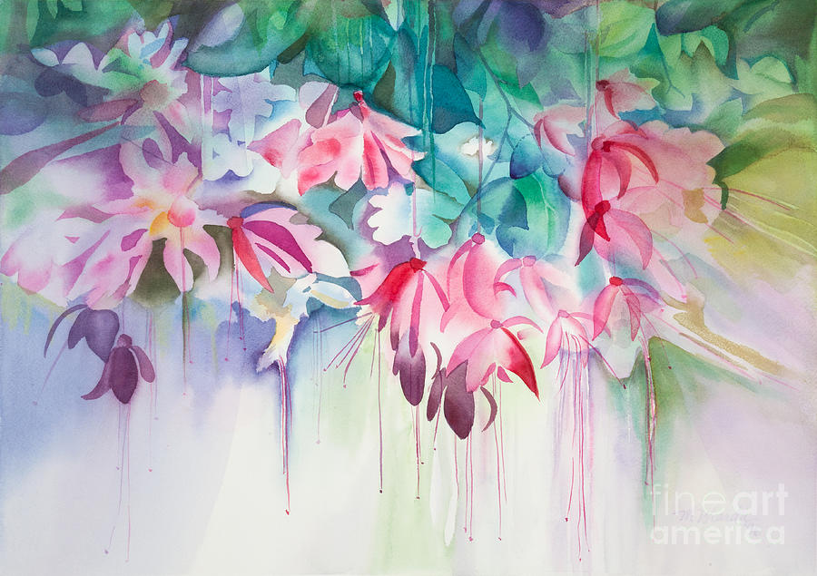 Pink Flowers Watercolor Painting by Michelle Constantine