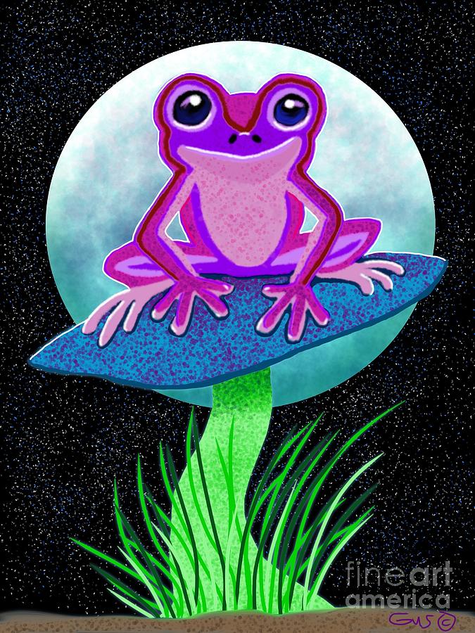 Pink Frog and Blue Moon Drawing by Nick Gustafson