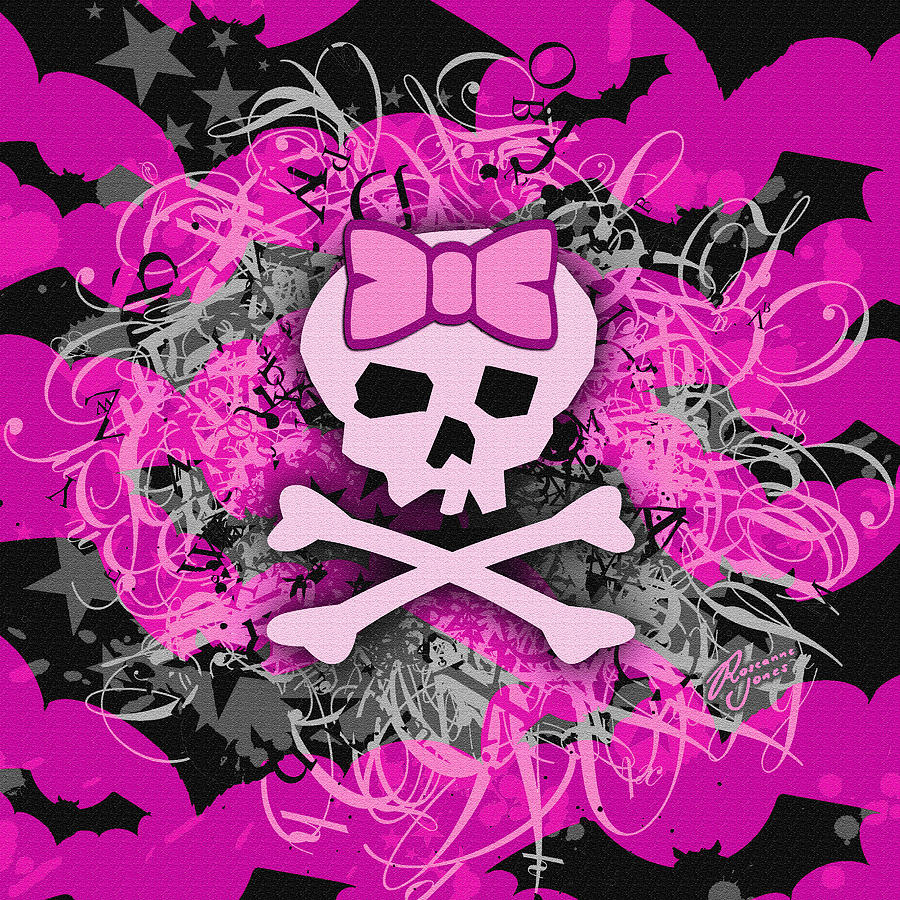 Pink Girly Bat Skull Digital Art