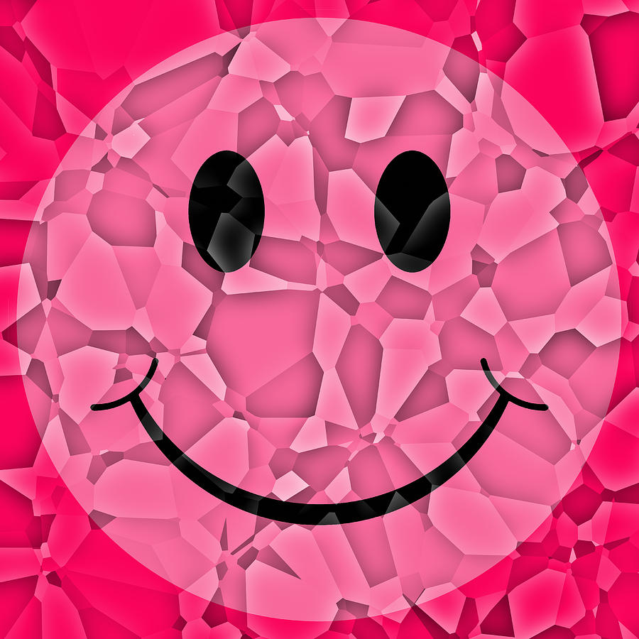 Pink Glass Shattered Smiley Face Digital Art
