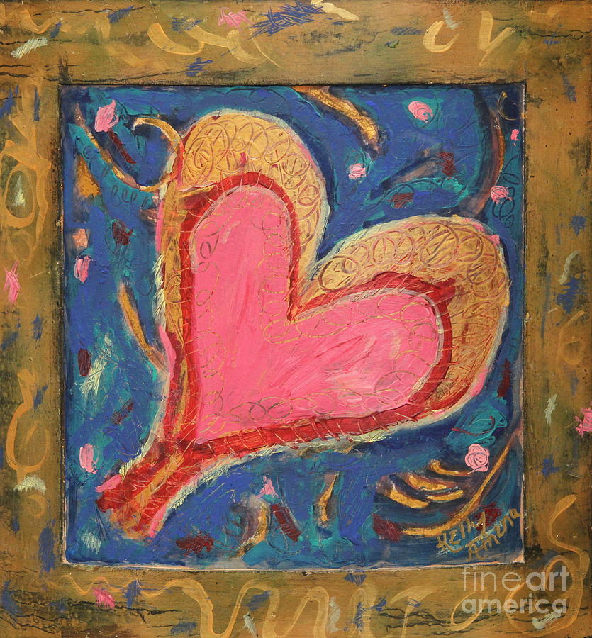 Pink Heart Mixed Media - Pink Heart on Beveled Wood by Kelly Athena Pink Heart Mixed Media - Pink Heart on Beveled Wood by Kelly Athena