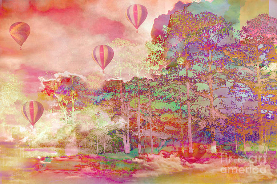 Pink Hot Air Balloons Abstract Nature Pastels - Dreamy Pastel Balloons Photograph by Kathy Fornal