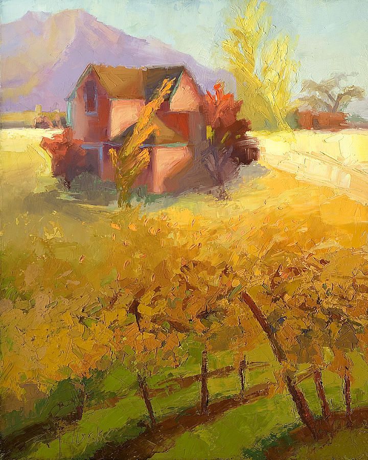 Pink House Yellow Field Painting