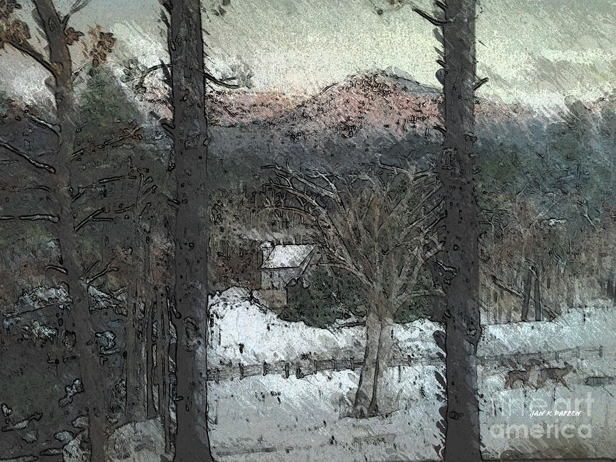 Snow - Pink Mountain - Blueridge Mountains Painting by Jan Dappen