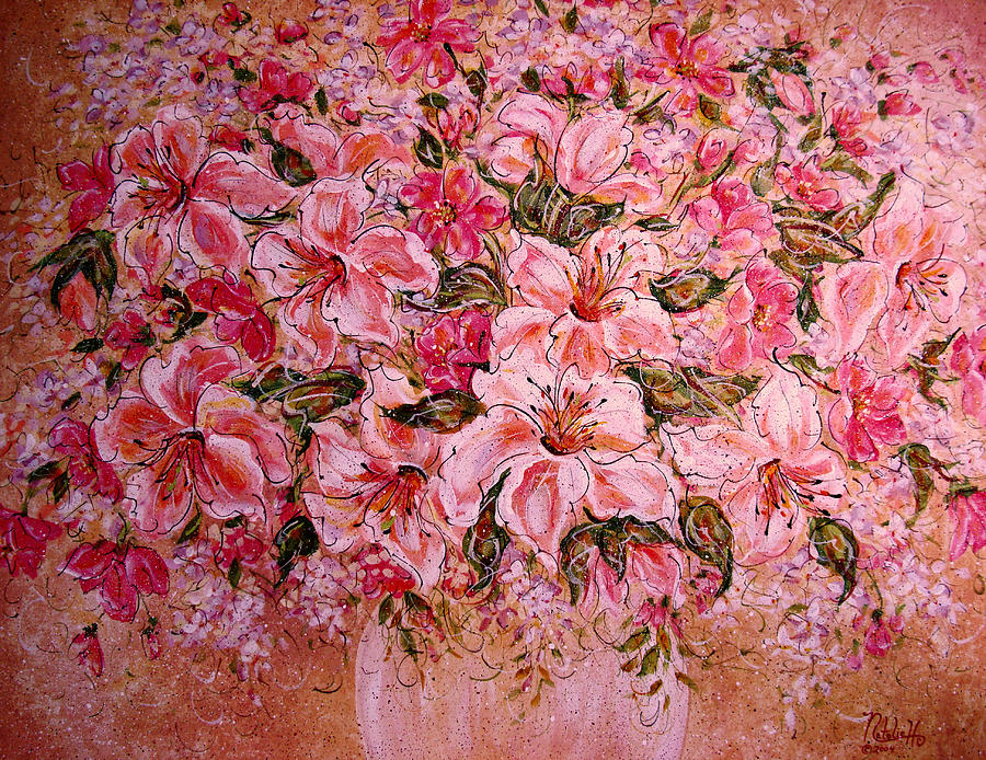 Pink Lilies Painting by Natalie Holland