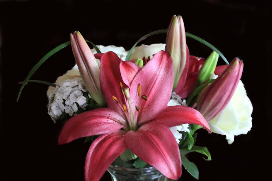 Pink Lilies with Roses Photograph by Linda Phelps