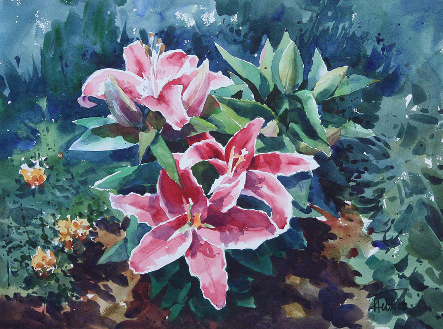 Pink Lilly Painting by Helal Uddin