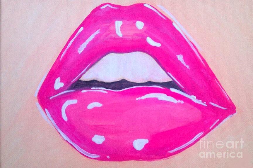 Pink Lips Painting by Marisela Mungia