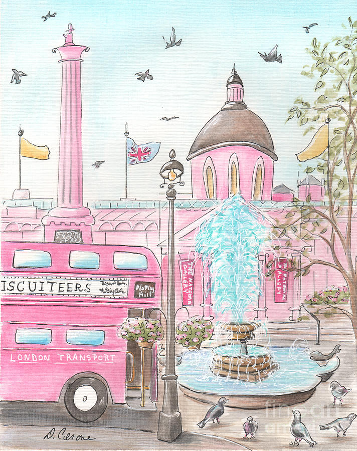 Pink London Trafalgar Square And London Bus Painting by 