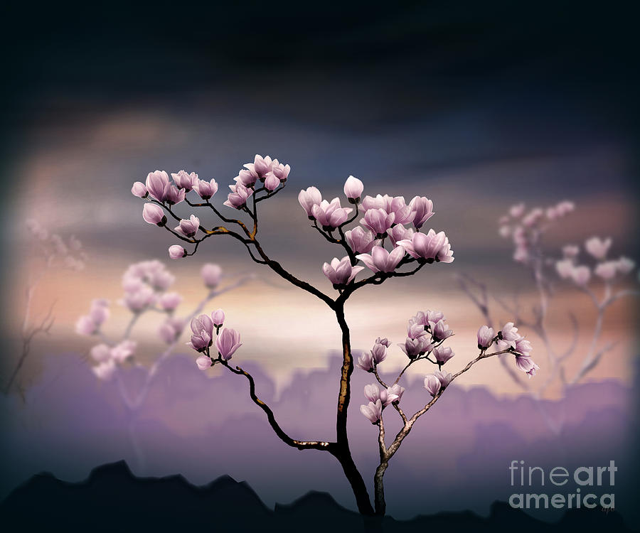 Magnolia Movie Digital Art - Pink Magnolia - Dark Version by Peter Awax