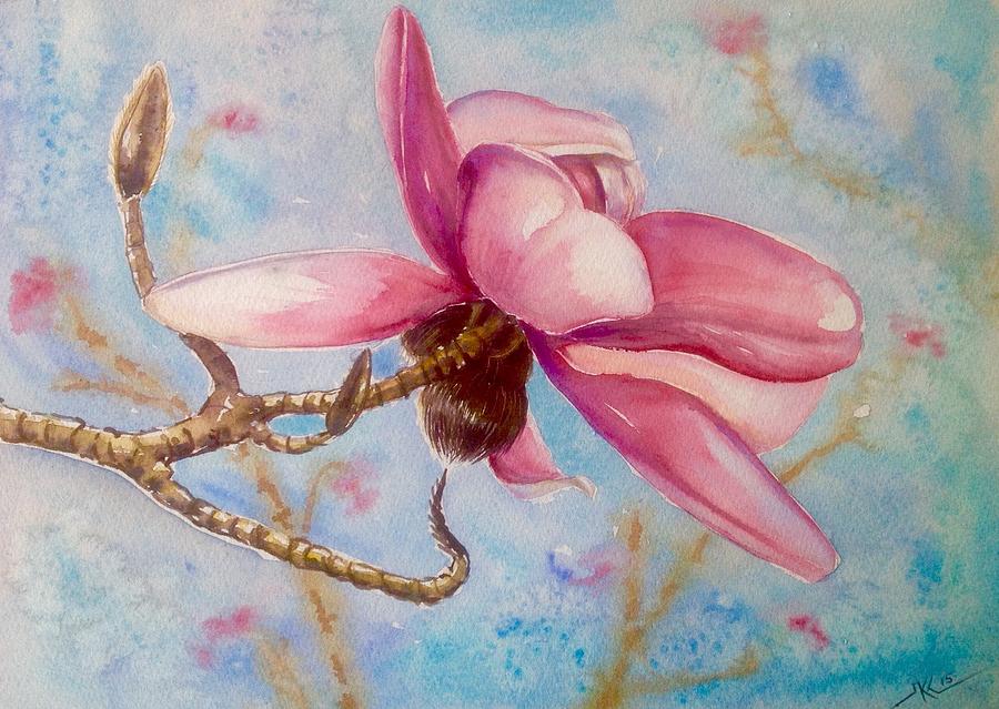 Pink magnolia Painting by Katerina Kovatcheva