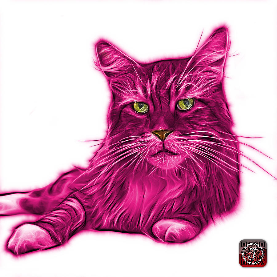 Pink Maine Coon Cat - 3926 - WB Painting by James Ahn