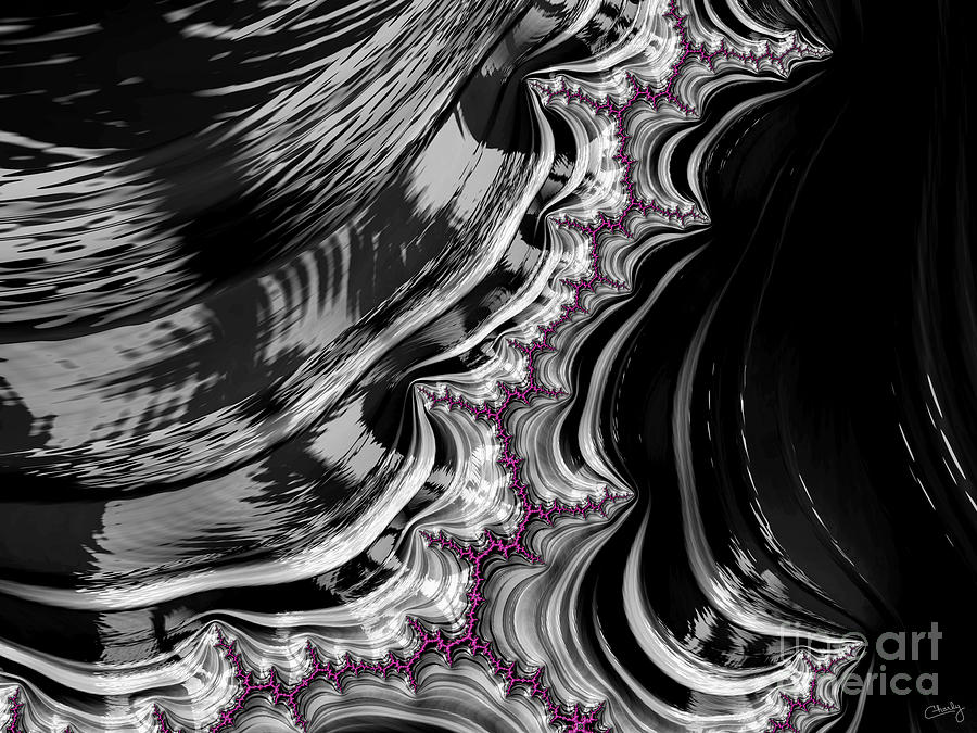 Pink on Black and White Fractal Abstract Digital Art by Imagery by Charly
