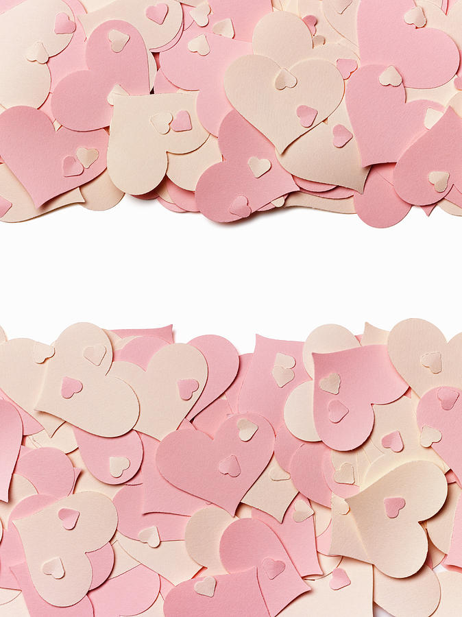 Pink Paper Hearts On A White Background Photograph by Sally Williams Photography