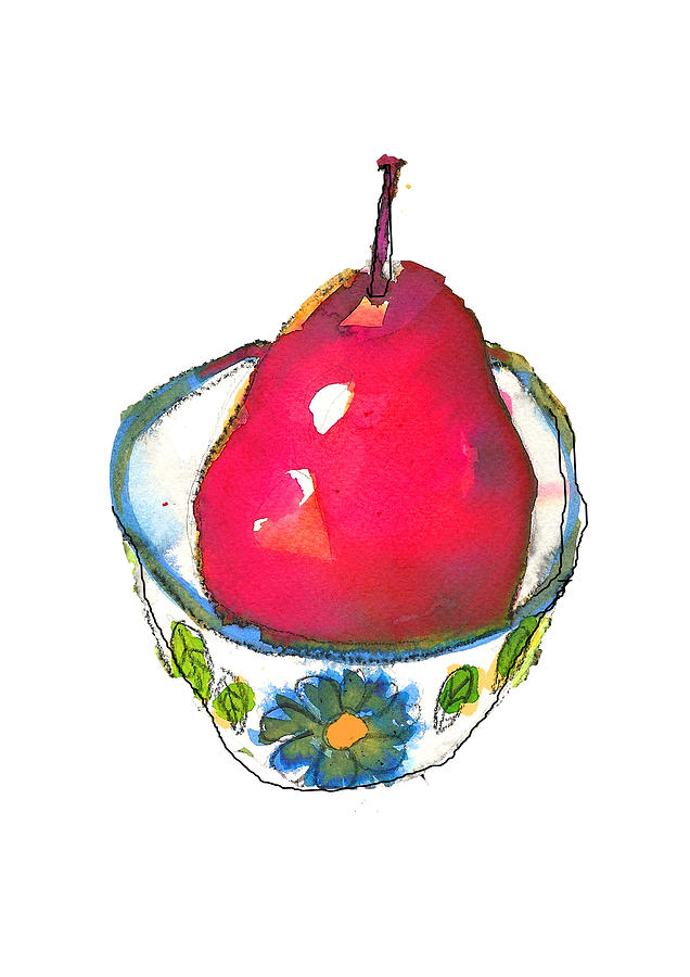 Pink Pear in Floral Bowl Painting by Tracy-Ann Marrison