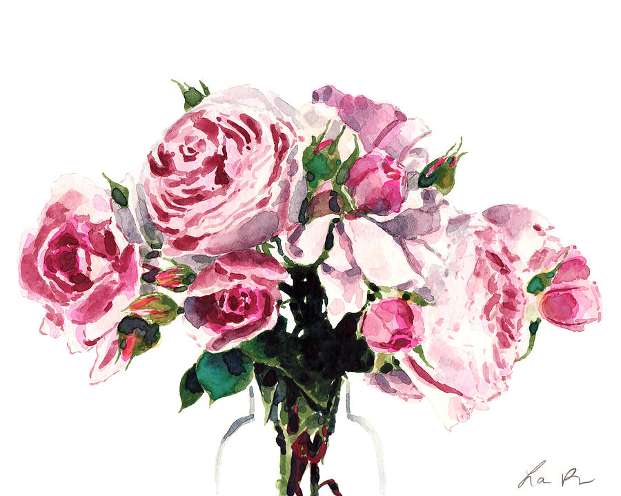 Pink Peonies Painting - Pink Peonies and Roses by Laura Row Studio