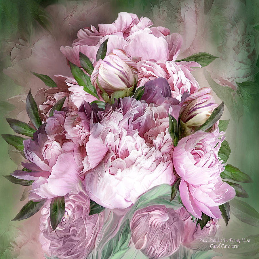 Pink Peonies Bouquet - Square Mixed Media by Carol Cavalaris