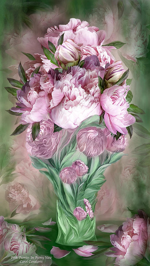 Pink Peonies In Peony Vase Mixed Media by Carol Cavalaris