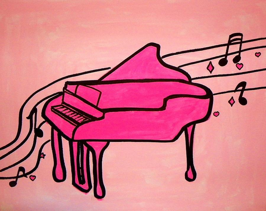 Pink Piano Painting by Marisela Mungia