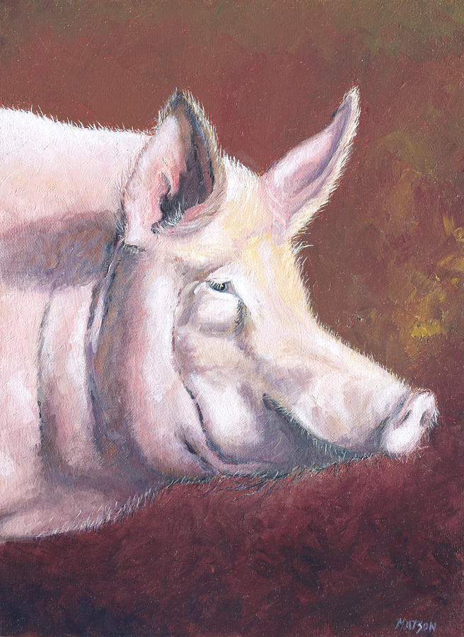 Pink Pig Painting by Jan Matson